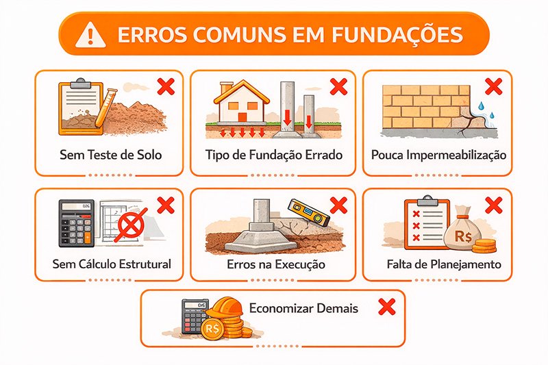 Infográfico com 7 erros comuns em fundação de casas