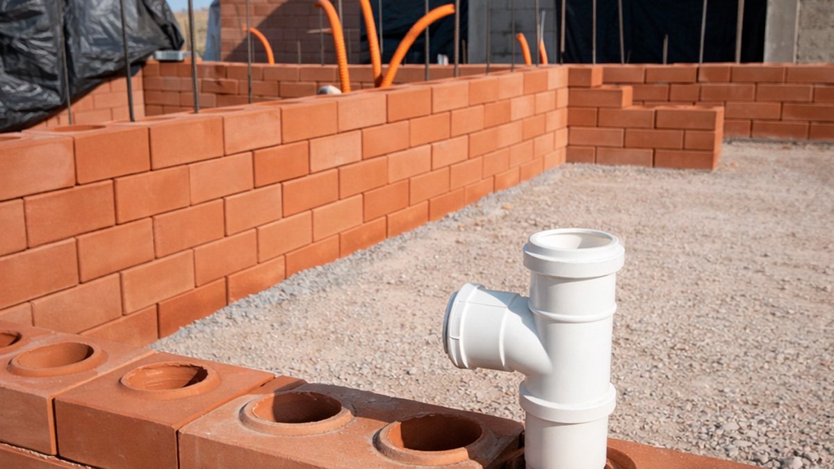 Elétrica e Hidráulica passando por dentro dos furos do Tijolo Ecológico